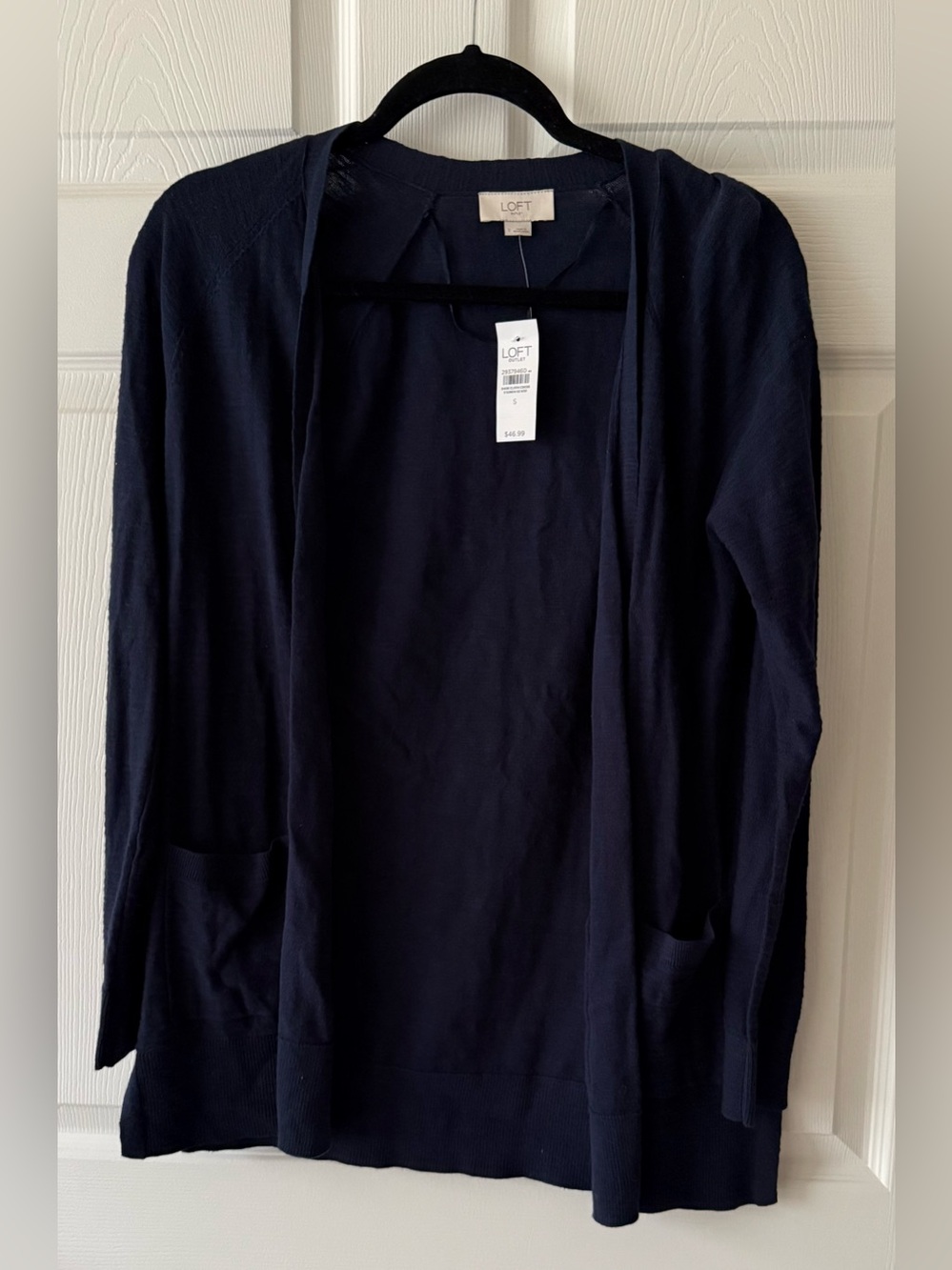 LOFT Navy Open-Front Lightweight Cardigan with Pockets